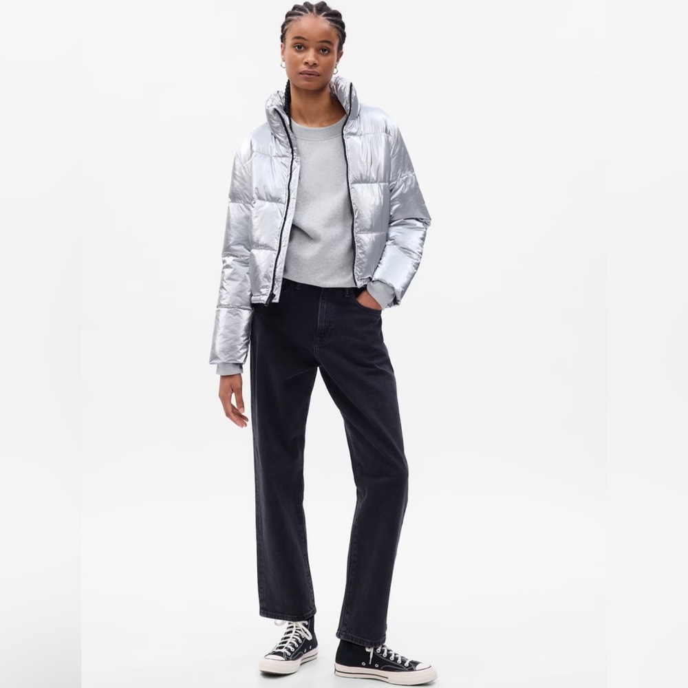 Silver Puff Crop Jacket from Gap. Size S.